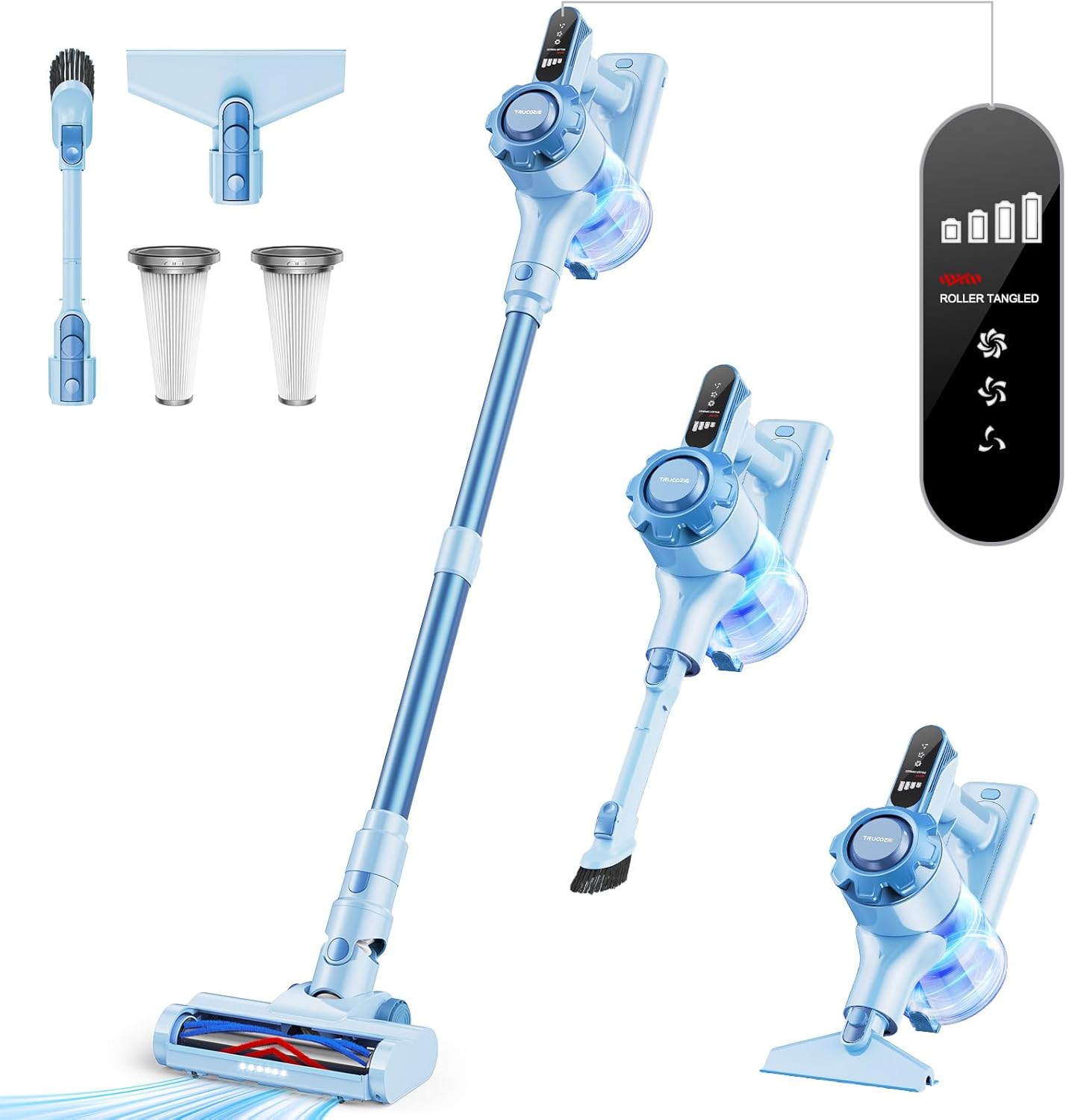 Cordless Vacuum Cleaner, 8-In-1 Lightweight Stick Vacuum with 45Mins Runtime, Powerful Suction, Rechargeable Cordless Vacuum for Carpet, Tile, Pet Hair, Hardwood Floors, Black