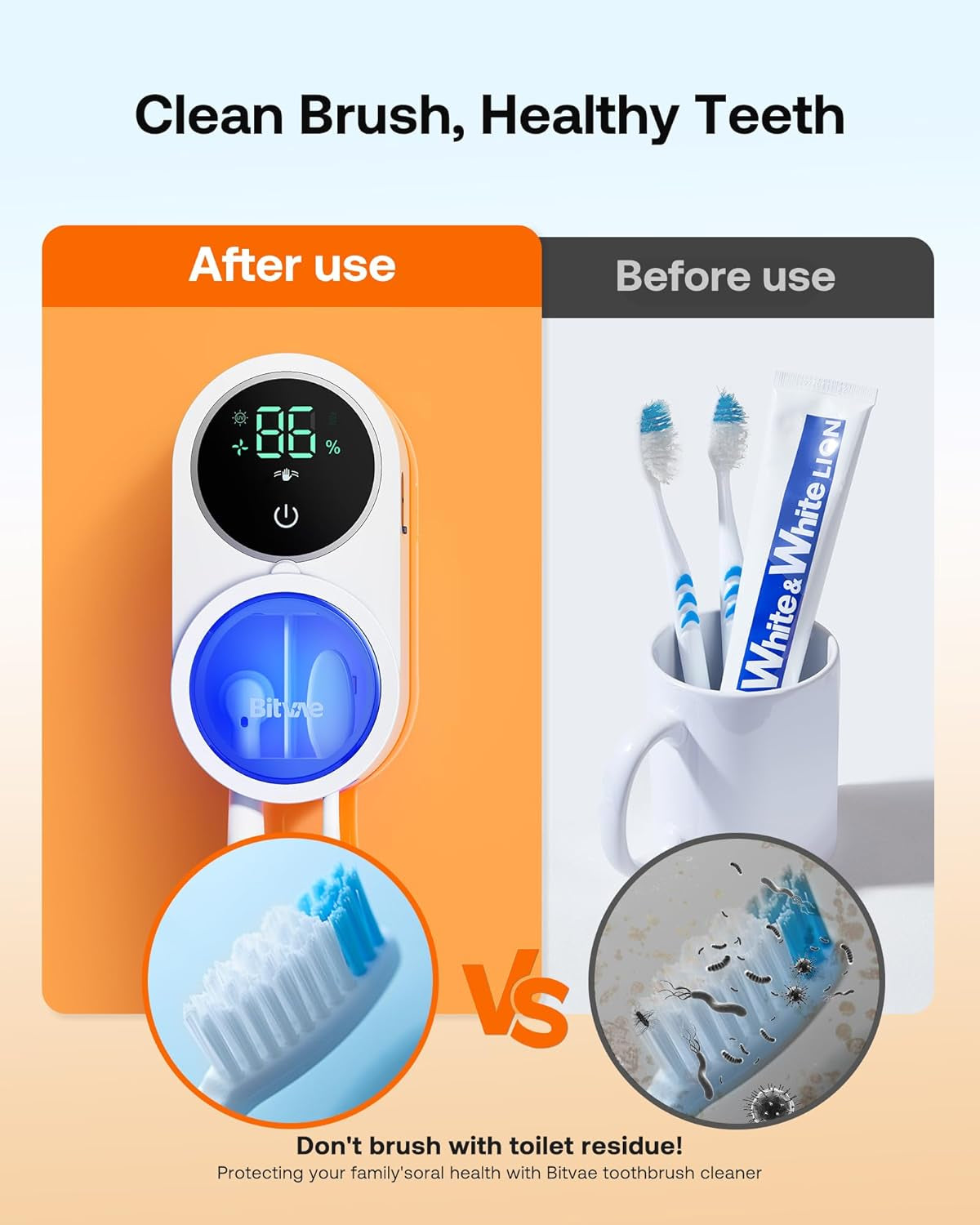 Toothbrush Cleaner & Toothbrush Holder, Cleaning and Air Drying, LED Smart Screen, Rechargeable Wall Mount Toothbrush Holder for Bathrooms