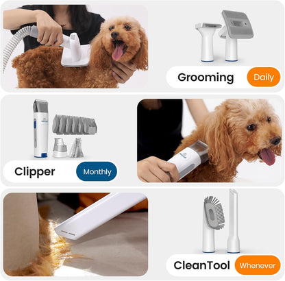 Dog Hair Vacuum & Dog Grooming Kit, Pet Grooming Vacuum with Pet Clipper Nail Grinder, 1.5L Dust Cup Dog Brush Vacuum with 7 Pet Grooming Tools for Shedding Pet Hair, Home Cleaning