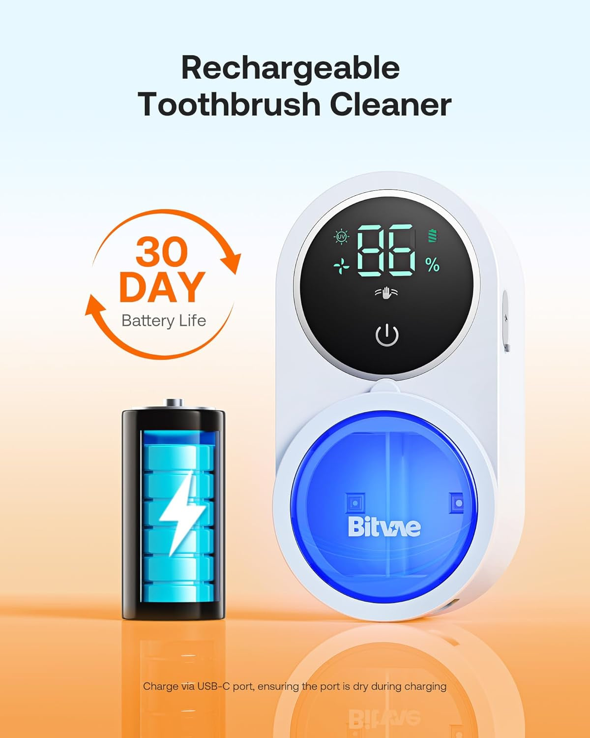 Toothbrush Cleaner & Toothbrush Holder, Cleaning and Air Drying, LED Smart Screen, Rechargeable Wall Mount Toothbrush Holder for Bathrooms